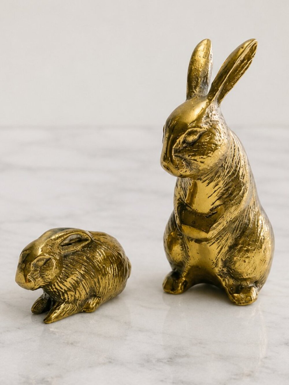 Vintage Solid Brass Bunny Rabbit Figurines Pair Made in Korea Easter Decor